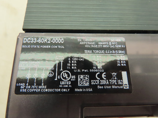 Watlow DC33-60K2-0000 Din-A-Mite Solid State Power Control 55A 600V