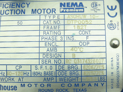 Teco Westinghouse ASGHUW Electric Induction Motor 5HP 3465RPM 230/460V 3PH 182T