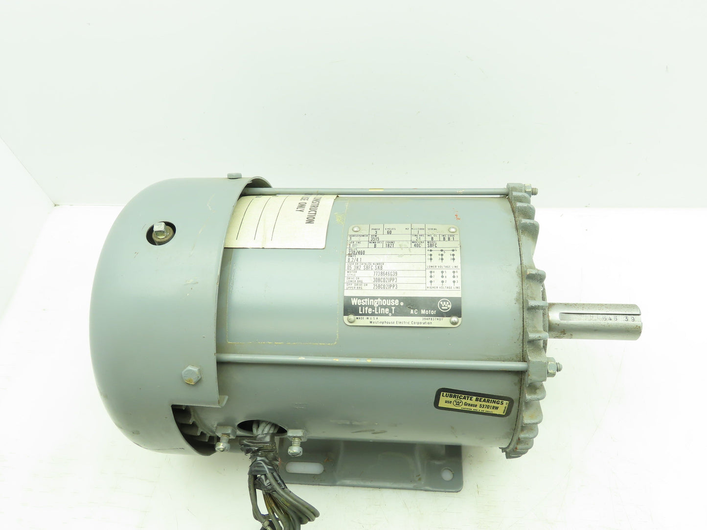 Westinghouse 053H2 SBFC-SKB Elec Life-Line T AC Motor 3HP 3515RPM 460V 3PH 182T