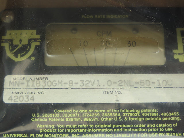 Universal Flow Monitors MN-IIB30GM-8-32V1.0-2NL-6D-10U 0 - 30 GPM Flow Meter