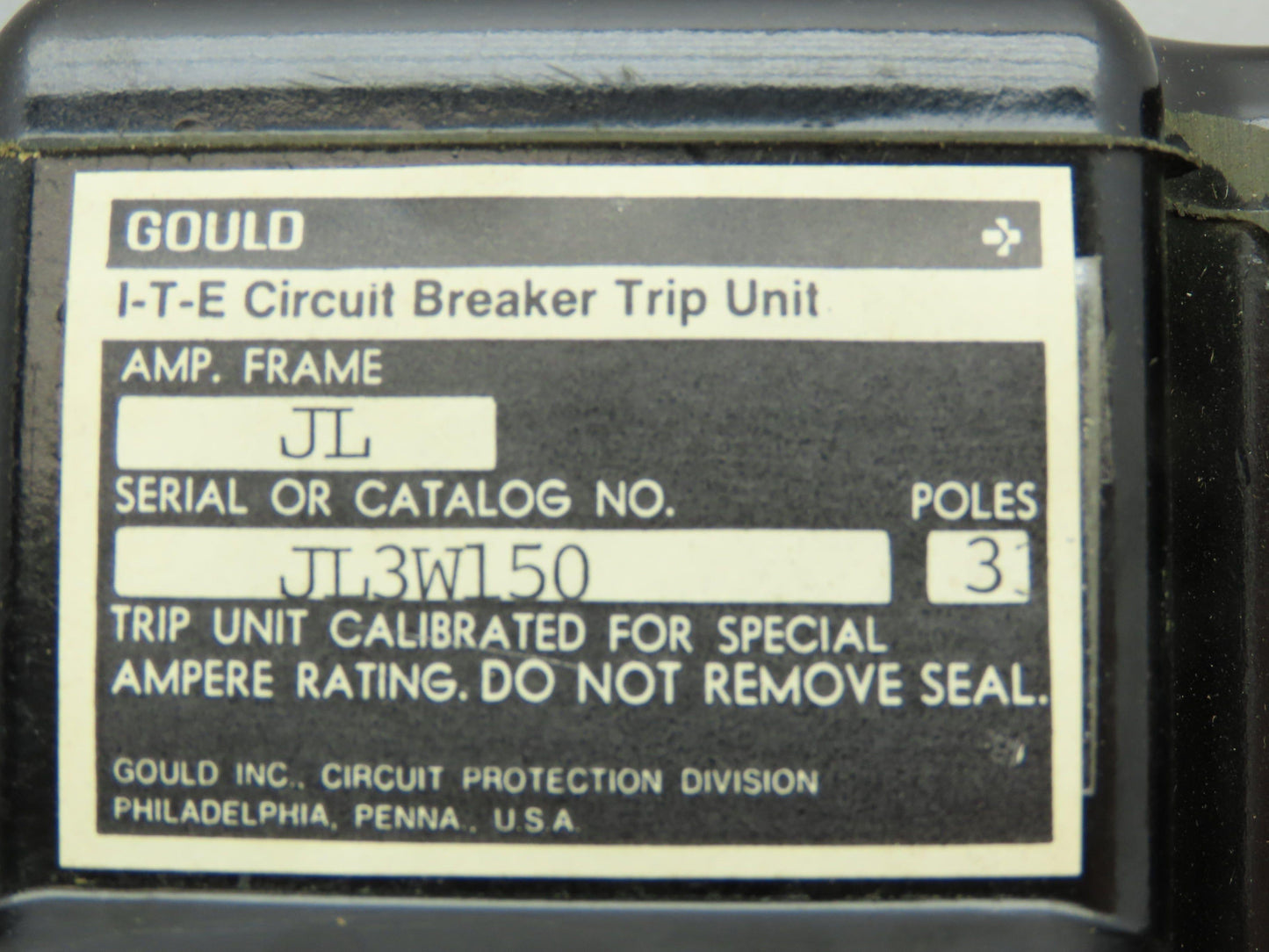 Gould JL3-W150 I-T-E Molded Case Circuit Breaker Trip Unit 150 AMP 3 Pole