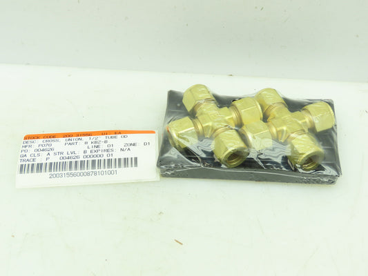 Parker 8 KBZ-B Compression CPI Cross Union Connector Brass 1/2" Tube LOT OF 2