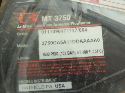 Brooks Instrument MT 3750C Ar-Mite Low Flow Armored Flowmeter 1500 PSIG at 400°F