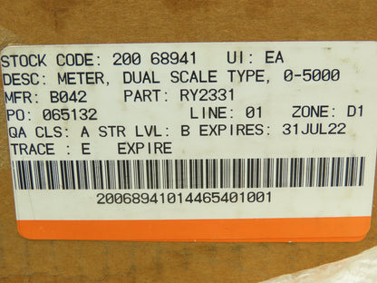 Bailey RY2331 RY2331 Edgewise Vertical Panel Meter 0-50 GPM x 100 120VAC 3.5VA
