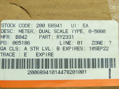 Bailey Controls RY2331 Edgewise Vertical Panel Meter 0-10 x 10% 120VAC 3.5VA