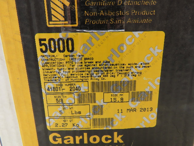 Garlock 5000 Braided Carbon Fiber PTFE Valve Packing Gasket Seal 5/8" Sq 5Lb