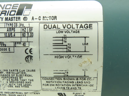 Reliance E79Y9004M Duty Master AC Motor 3/4HP 1725RPM 115/230V 1PH FC56P