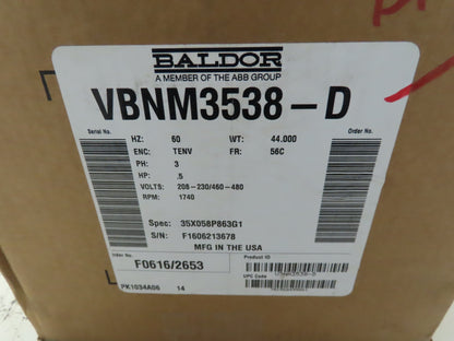 Reliance VBNM3538-D Electric Brake Motor D-Series .5HP 1740RPM 460V 3PH 56C Fr