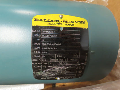 Reliance VBNM3538-D Electric Brake Motor D-Series .5HP 1740RPM 460V 3PH 56C Fr