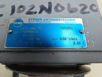 Stober C102N0620 Inline Servo Gear Box 62.4:1 Reducer 119Nm  Foot Mount