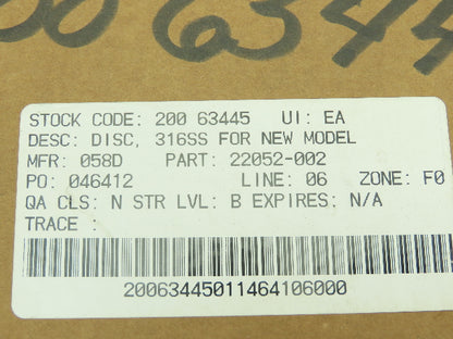 Cameron J022052-002 10" Butterfly Valve Disc Stainless Steel SS