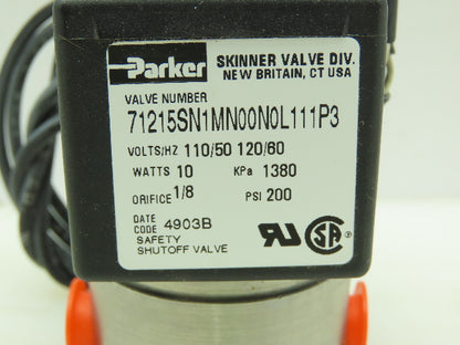 Parker Skinner 71215SN1MN00N0L111P3 Solenoid Valve 10W 110/120V 200 PSI 1/8" NPT
