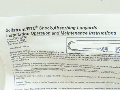 Sellstrom RTC 4' Poly Shock Absorbing Lanyard Snap Hook W/ Gate SP Shock Pack