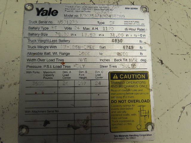 Yale 7222370 22 Motor /Pump NR035AANM24SE089 24 volt Stand Up Electric Forklift