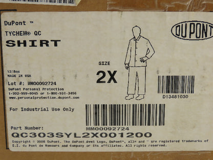 Dupont QC303SYL2X001200 Tychem QC Shirt Size 2X Front Snap Long Sleeve LOT OF 12