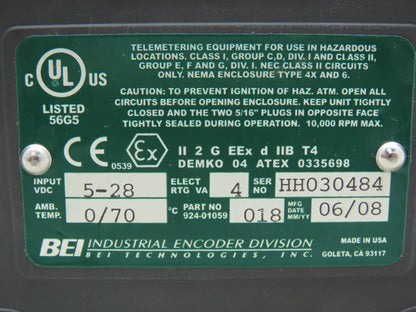 BEI Industrial 924-01059-018 H38D-1200-AC-28V/V-SC-CEN Optical Encoder
