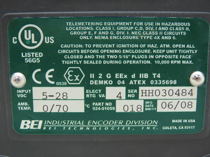 BEI Industrial 924-01059-018 H38D-1200-AC-28V/V-SC-CEN Optical Encoder