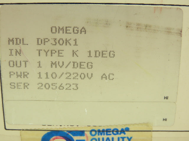 Omega DP30K1 DP30 Digital Thermometer 110/220V AC