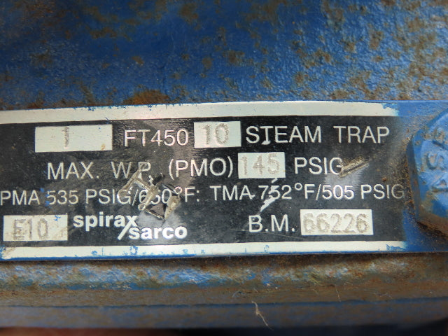 Spirax FT450-10 Float & Thermostatic Steam Trap 1" Socket Weld  145 PSI FT450