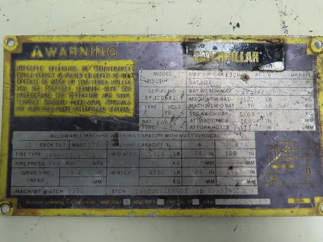 Caterpillar M50DP 36v Electric Forklift Dash Instrument Panel