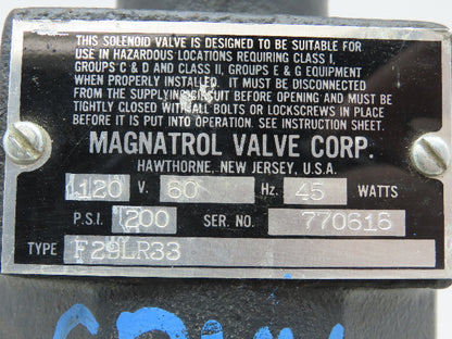 Magnatrol F29LR33 Bronze 2-Way Solenoid Control Globe Valve 3/4" NPT 200PSI 120V