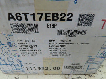Leeson A6T17EB22 Electric Motor 1/3HP 1725RPM 460V 3PH 56 Fr Hazardous Location