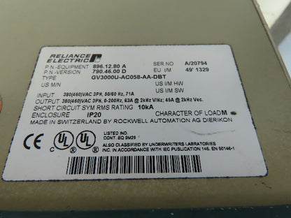 Rockwell Gv3000/SE Reliance VFD Sensorless AC Drive 460V 3 Ph 63A 0-200Hz 50 HP