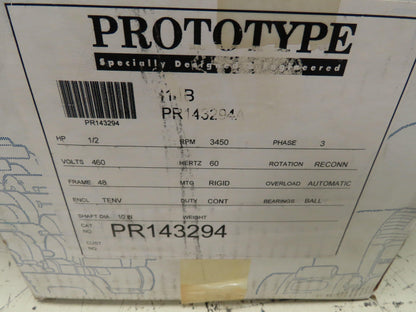 Leeson PR143294 Electric Motor 1/2HP 3450RPM 460V 3PH 48 Frame 1/2"Shaft
