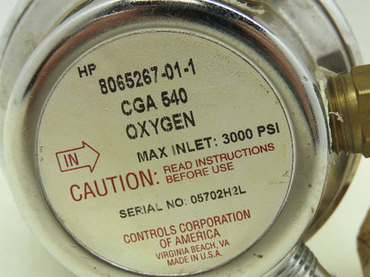 Concoa 8065267-01-1 Oxygen Gas Regulator 3000PSI Inlet 400PSI Gauge CGA 540