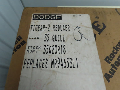 Dodge Tigear Gear Reducer 20:1 Ratio 1 1/8"In 1.5"Out 1750 RPM 87.5 Out 35Q20R18