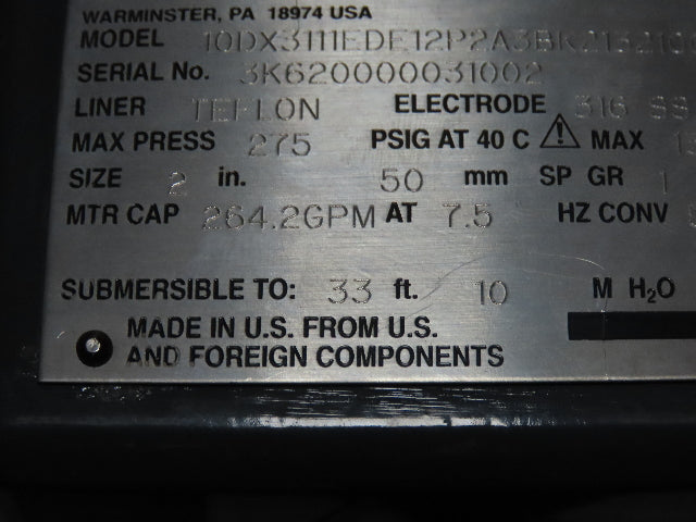 ABB 10DX3111EDE12P2A3BK2132100 2" Flowmeter Flowtube