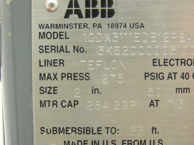 ABB 10DX3111EDE12P2A3BK2132100 2" Flowmeter Flowtube