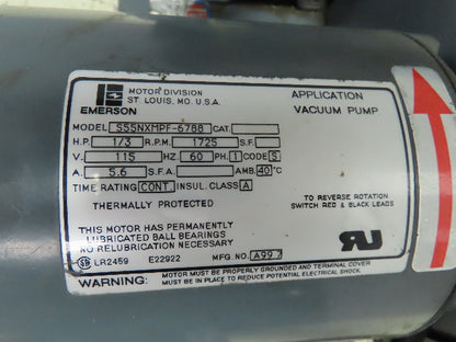 Welch 1400N ChemStar Belt Driven Vacuum Pump w/Elec Motor 1/3HP 1725RPM 1PH 115V