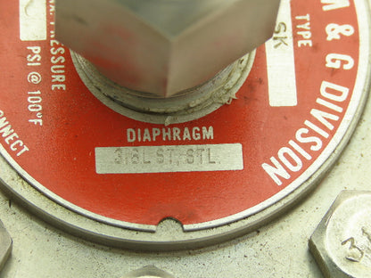 Ametek/M & G Div. Type SK 316L SS Diaphragm w/USG Solfrunt 3500PSI Gauge 1/2"NPT