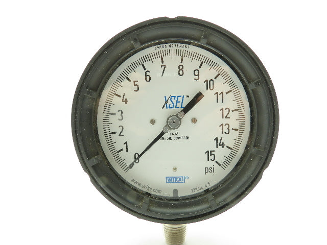 Wika 23x.34 4.5 XSEL 15PSI Pressure Gauge 1/2"NPT Lower Mount 316SS Tube Conn.
