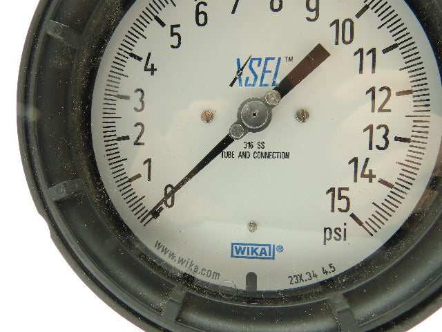 Wika 23x.34 4.5 XSEL 15PSI Pressure Gauge 1/2"NPT Lower Mount 316SS Tube Conn.