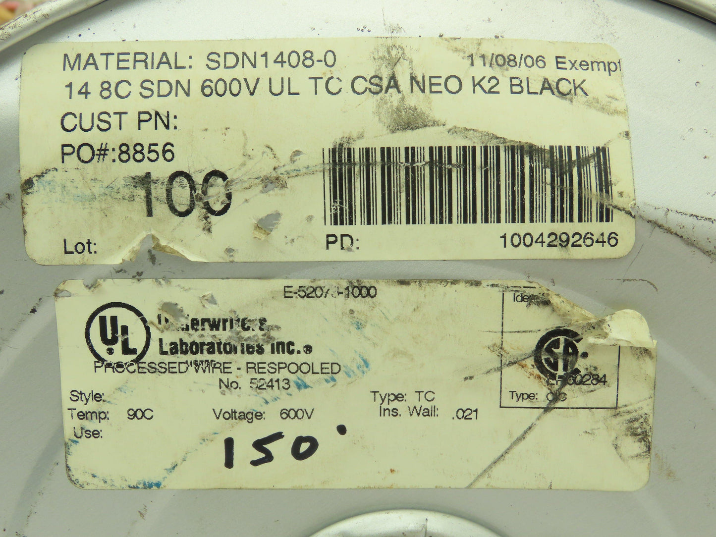 Flexible Tray Cable Wire 14 Awg 8C TC-ER 600V E2 Black SDN Control 150'