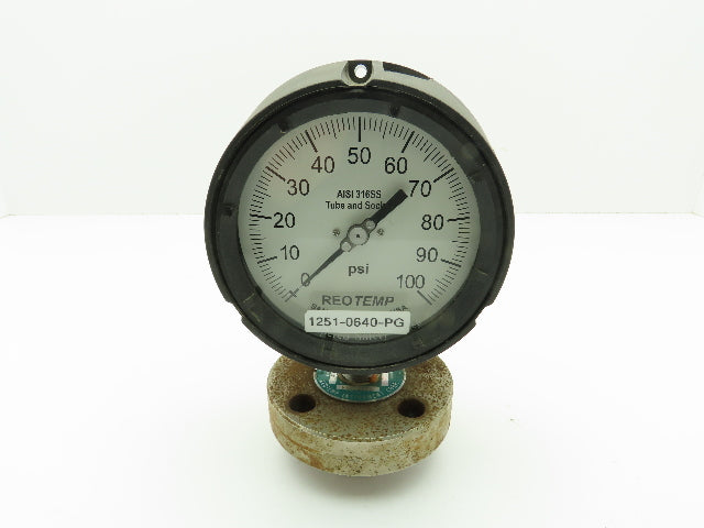 Reotemp Pressure Gauge 100PSI w/HAST-C Diaphragm Seal DC 200 Liquid Fill L-Mount
