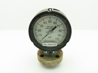 Reotemp Pressure Gauge 100PSI w/HAST-C Diaphragm Seal DC 200 Liquid Fill L-Mount