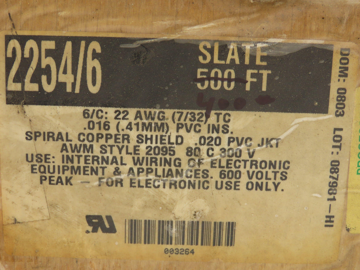 Alpha Wire 2254/6 Multi-Conductor Cable Shielded 6 C Conductor 22 Awg Slate 400'