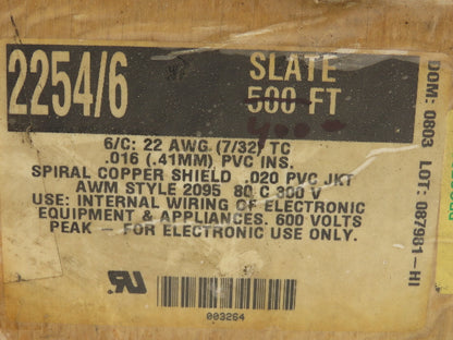 Alpha Wire 2254/6 Multi-Conductor Cable Shielded 6 C Conductor 22 Awg Slate 400'