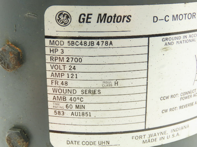 General Electric 5BC48JB478A 24 Volt Motor Off Hyster Power Pallet Jack