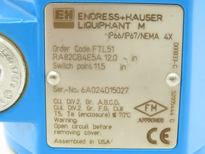 Endress Hauser Liquiphant M FTL51 RA82CB4E5A 12.0 Point Level Switch