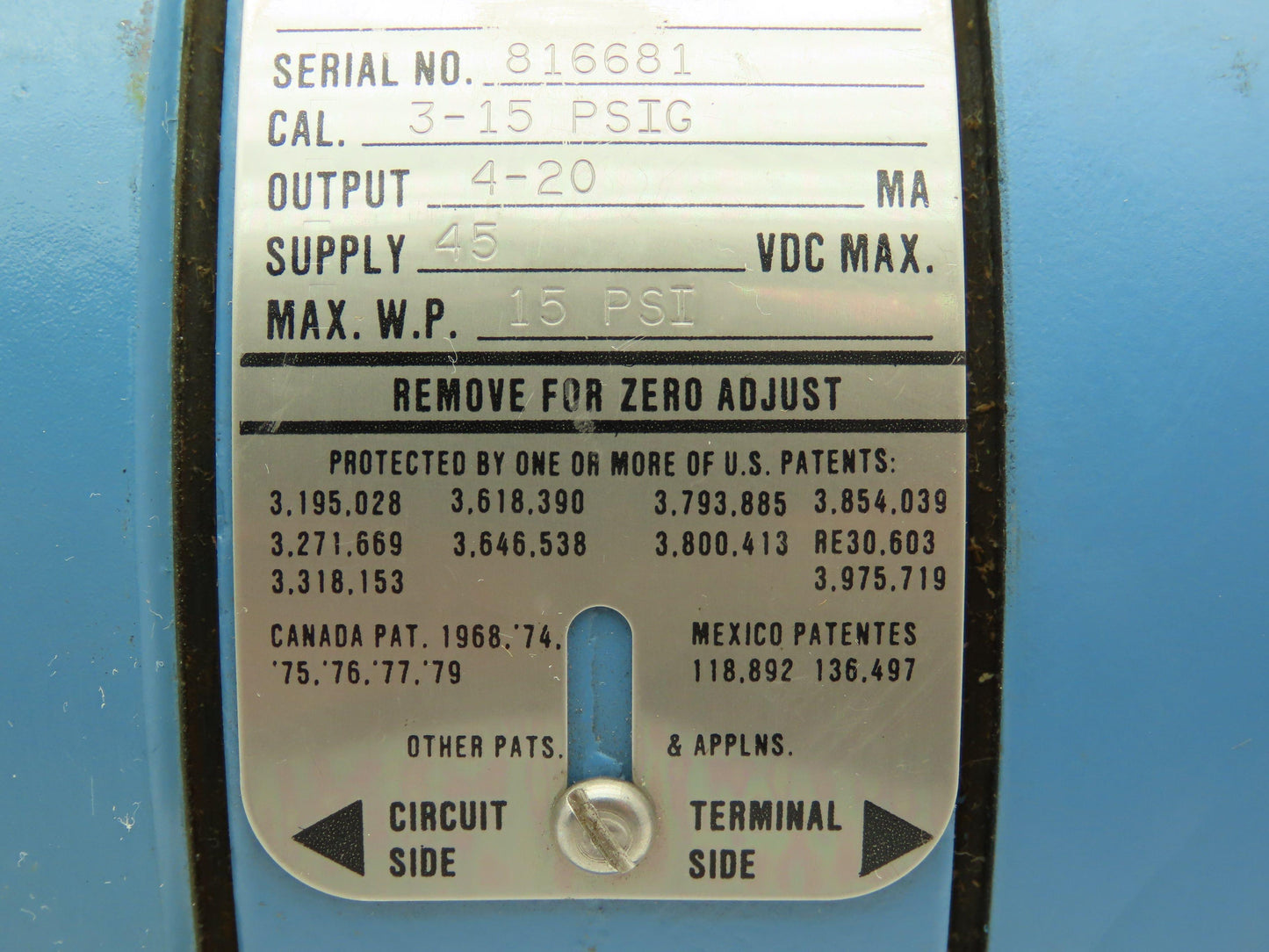 Rosemount 1135 F1B1B1E5 P/I Converter Cal 3-15 Psig Output 4-20 Ma Wp 15Psi