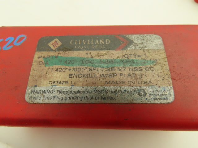 Cleveland Twist Drill 1.420" 6FLT SE M7 HSS CC Endmill Special Flat Lot of 6