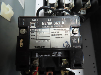 Square D 8538SBG13V06 Combination Starter Motor Control 30A 600V 3 Ph NEMA 0