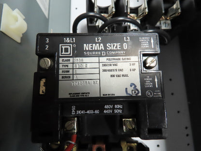 Square D 8538SBG13V06 Combination Starter Motor Control 30A 600V 3 Ph NEMA 0
