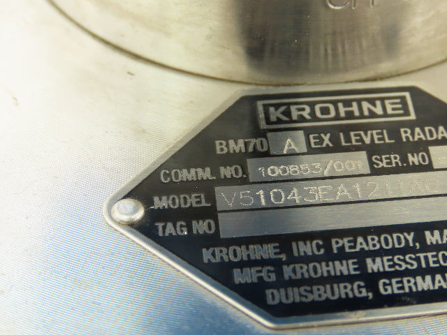 Krohne BM 70A Non-Contact Level Radar Gauge 4" SS Flange 150# PTFE 120V 4X