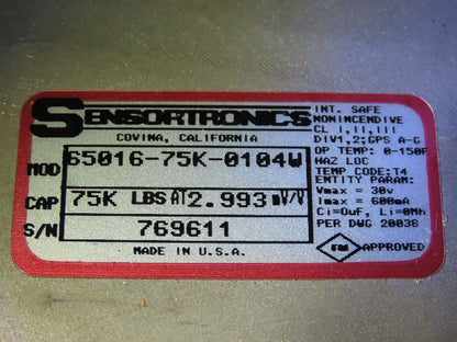 Sensortronics 65016-75K-0104W Mettler Toledo Load Cell Cap 75K 75000 LBS