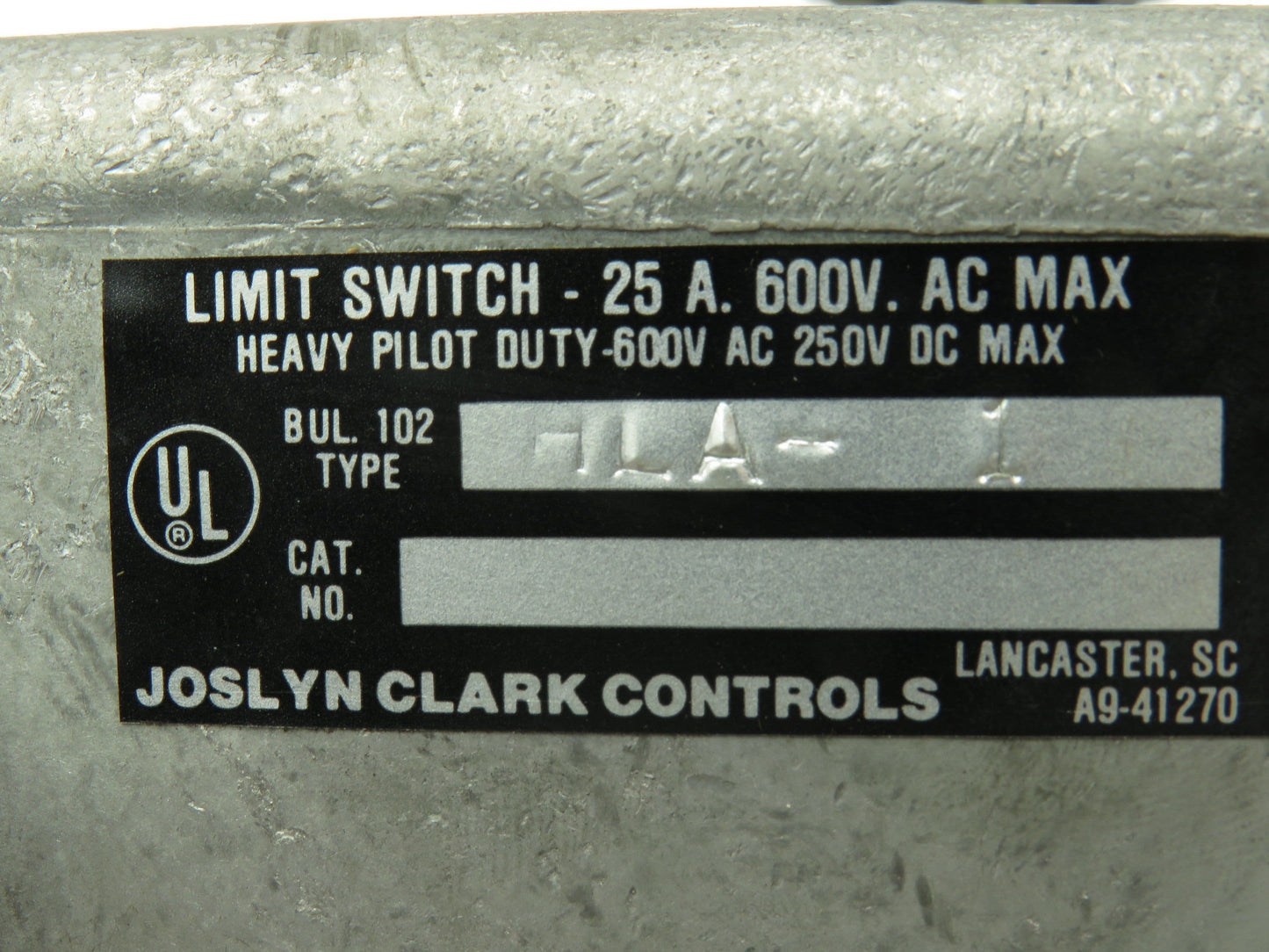 Joslyn Clark HLA-1 Heavy Duty Limit Switch 25A 600V 1P Pilot Duty A102-41252A-1